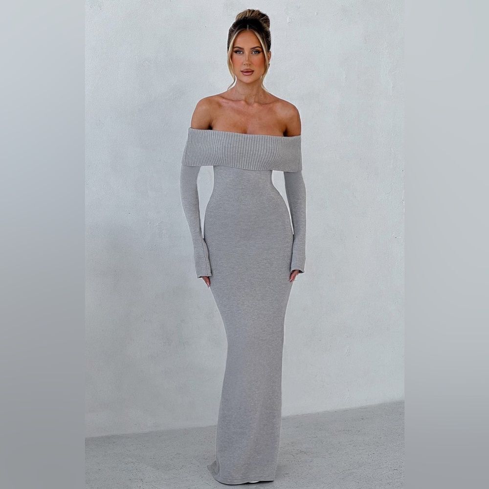 NWT Babyboo Beverley Knit Maxi Light Grey Dress Marl Sweater  Size XS - Picture 11 of 14